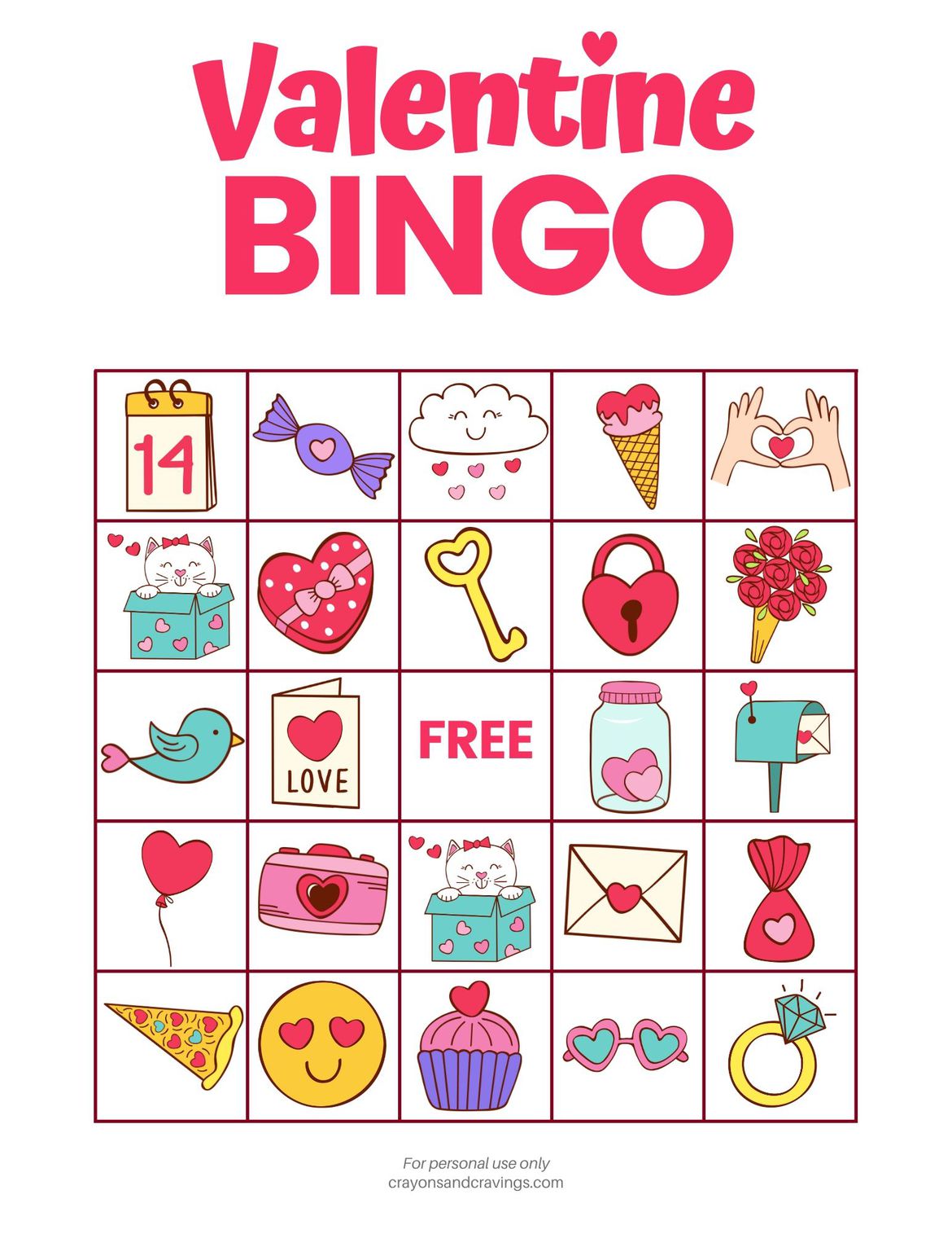 Printable Valentines Day Bingo Template